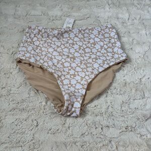 NWT Coral Reef Women's Size XL Tan/White Floral Reversible Swim Bottoms